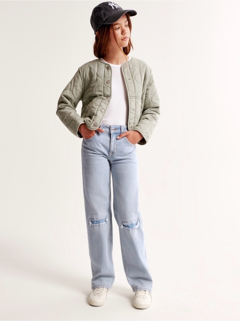 Abercrombie Kids Girls High Rise Wide Leg Jeans Light Wash Ripped EUC $28